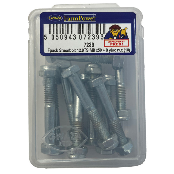 Gwaza 7239 - FPack Shearbolt 12.9TS M8 x 50 + Nyloc Nut (10)